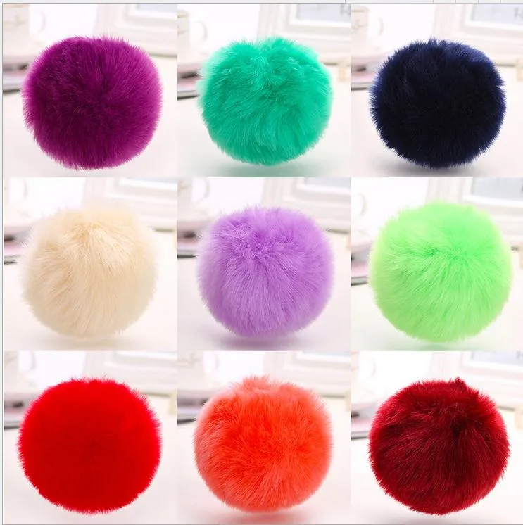 2017 lovely 8CM Rabbit fur ball plush key chain round ball fluffy toy keychain hairy car key ring Bag Pendant car keychain C041758199t