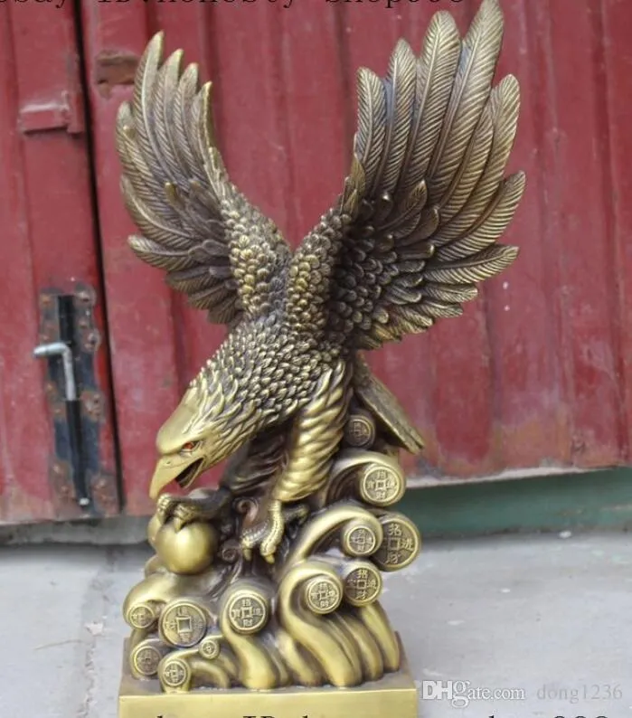 Kina Fengshui Brass Wealth Money Success Hawk Eagle Lanneret Bird King Statue
