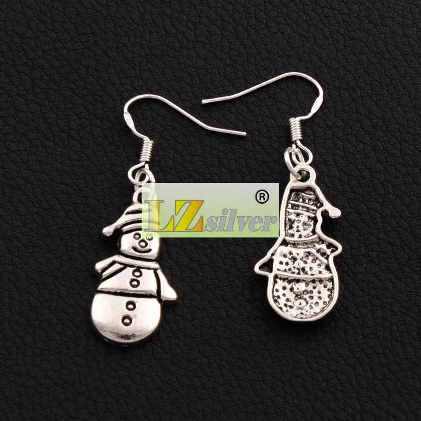 Boże Narodzenie Snowman Dangle Chandelier Kolczyki 925 Silver Fish Ear Hook 40 Par / 12.5x41.8mm E772