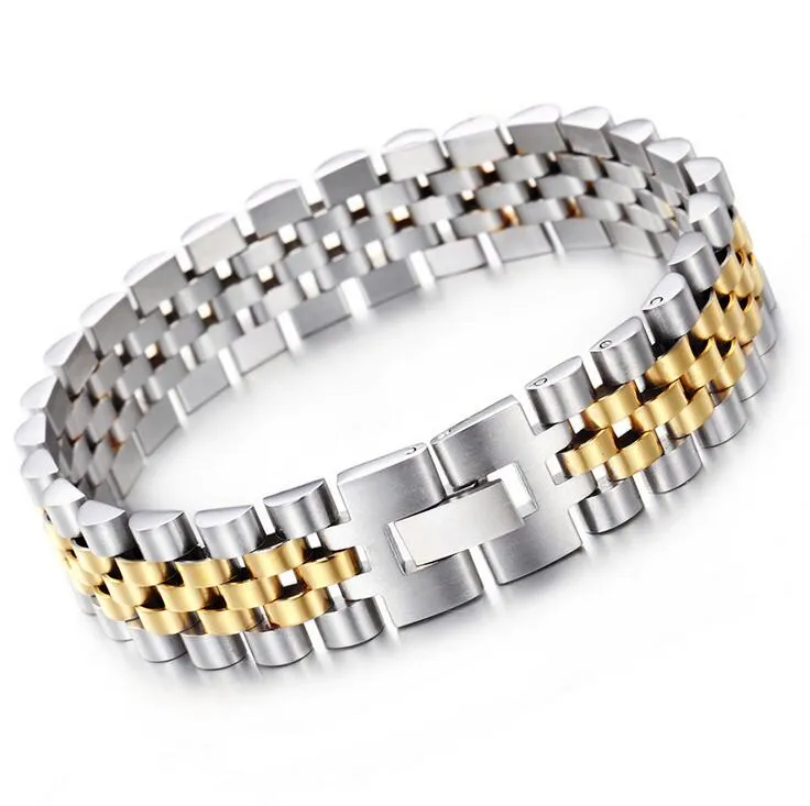 15mm Fashion Stainless Steel Hiphop watch strap Chain Bracelets For Women Punk Rock Luxury Gold Men Watchband Jewelry Bracelets Bangle