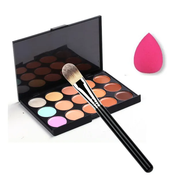 Hela sminkuppsättningen 15 Färg concealer palette makeup borste söt rosa svamp puff makeup konturpalett c151911317517