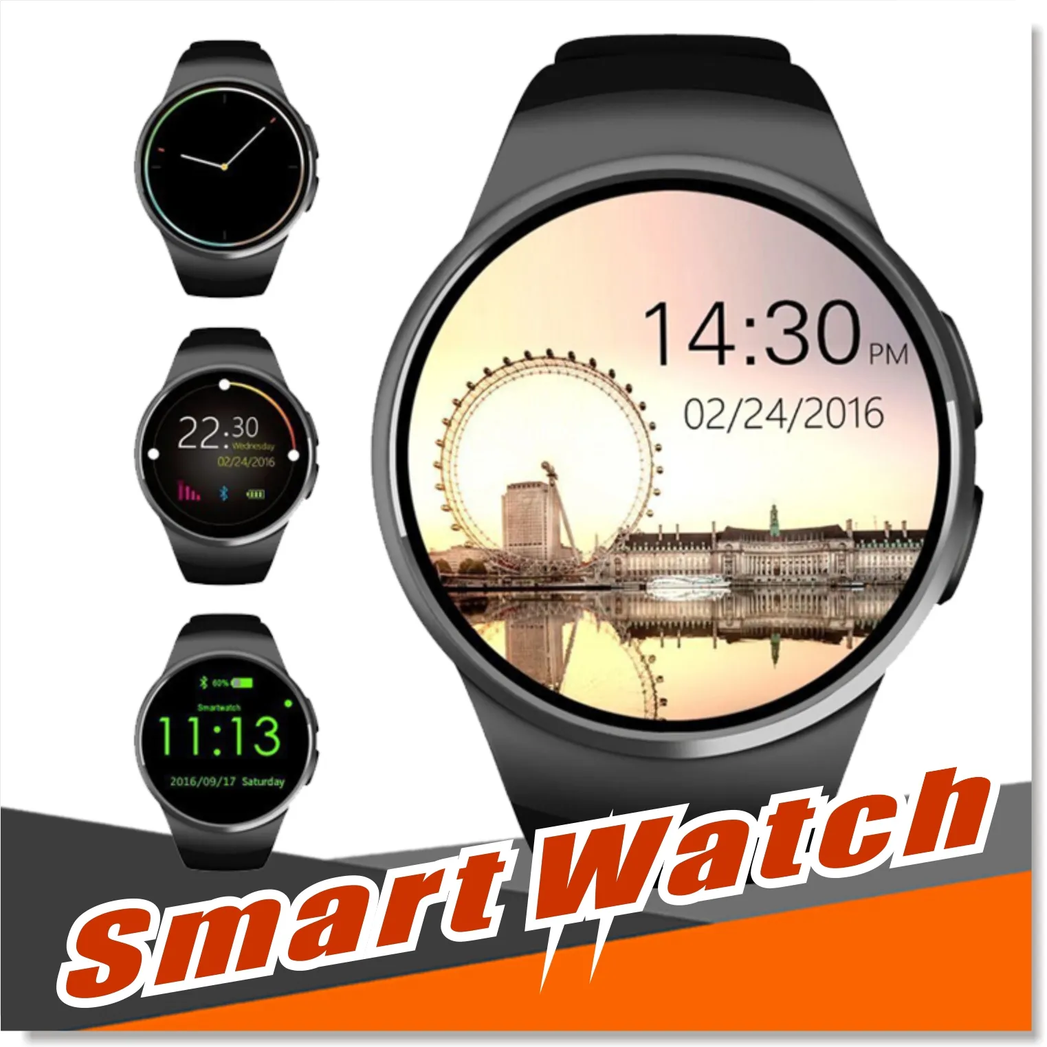 Bluetooth Smart Watch 1.3 inches IPS rund pekskärm Vattenbeständig kW18 SmartWatch Telefon med SIM-kortplats Sova Hjärtfrekvensmätare