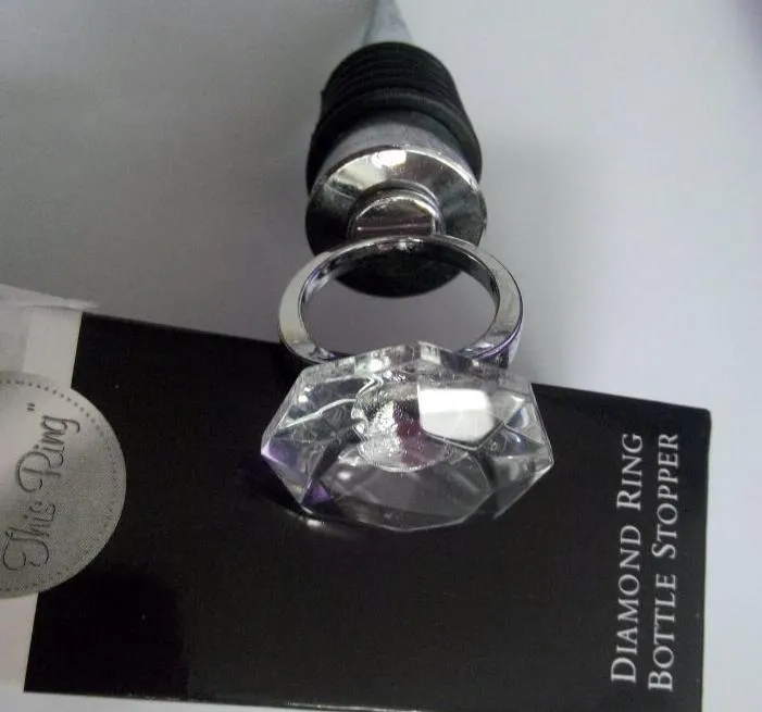 "With This Ring" Chrome Diamond-Ring Bottle Stopper Love Crystal Ring Wine Bottle Stoppers Wedding Casamento Gifts