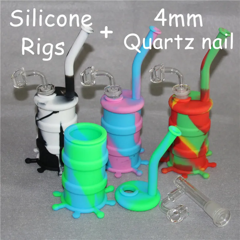 Roken Siliconen Waterpijp Hookah Bong DAB RIGS Silicon Bongs + Clear 4mm Dikte 14mm Mannelijke Quartz Banger Gratis DHL