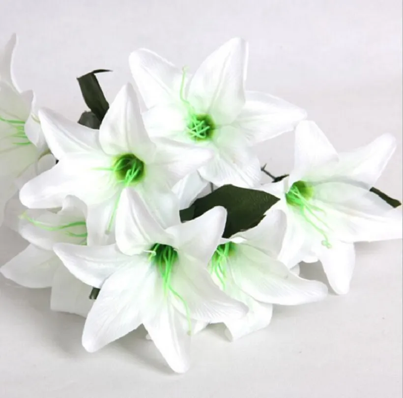 Artificial 10 Head Lily Silk Flower Leaf Stem For Wedding Bridal Bouquet Home Office Decoration6719889