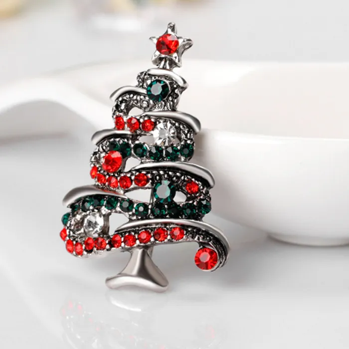 Spille albero di Natale con strass classico Lega placcata oro antico Spilla da donna Spilla gioielli Accessori decorazioni natalizie