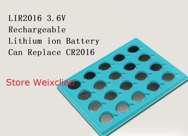 1 lote LIR2016 3.6 V Li ion de lítio recarregável bateria de botão 2016 3.6 volts li-ion moeda baterias substituir CR2016 Frete Grátis