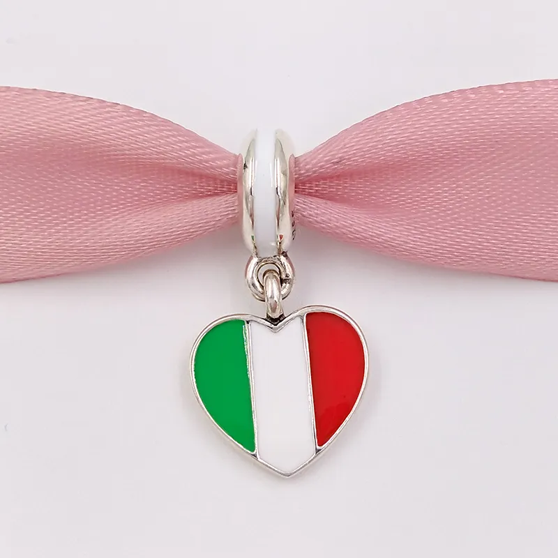 Andy Jewel 925 Silber Perlen Italien Herz Flagge Anhänger Charm passend für europäische Pandora-Schmuckarmbänder Halskette zur Schmuckherstellung 791547ENMX