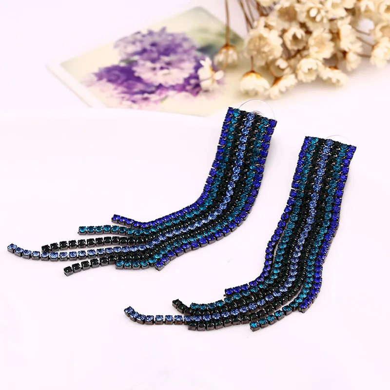 Black Full Rhinestone Vintage Tassel Earrings Drop Earring Quality Earrings For Women Luxury Jewelry Long Dangle Earring #E019