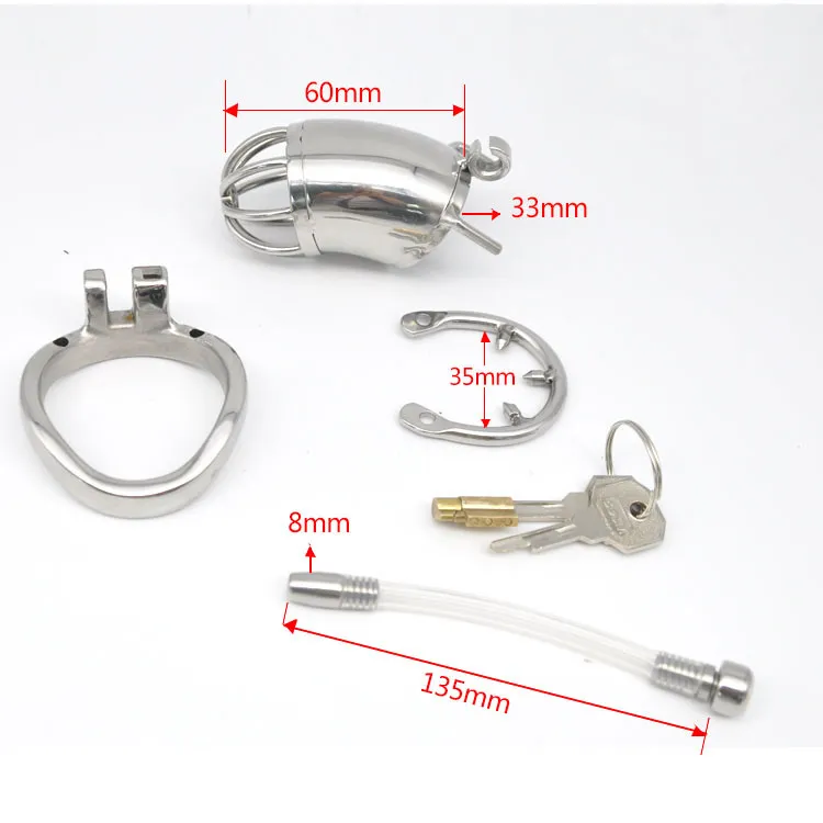 2017 Anti-Off-Version, kurzer Absatz, Keuschheitsgürtel, Edelstahl-Ballstretcher, Sex-Penisring für Männer, Keuschheitsgürtel, Peniskäfig