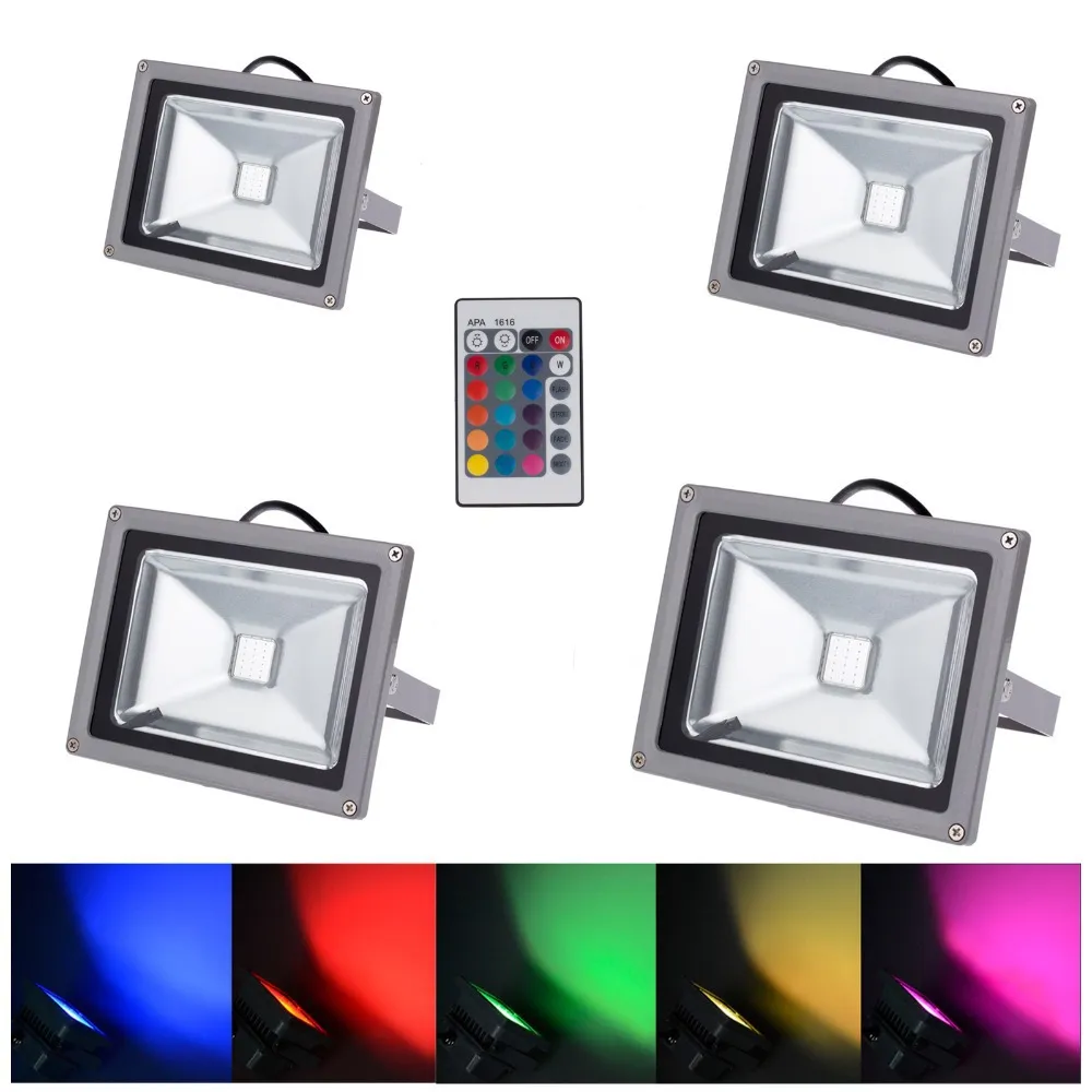 Luz de inundação LED de RGB ao ar livre Real Alta potência 10W 20 W 30 W 50W 100W Lâmpada IP66 de Bulbo impermeável ip66 com luzes de feriado de controle remoto