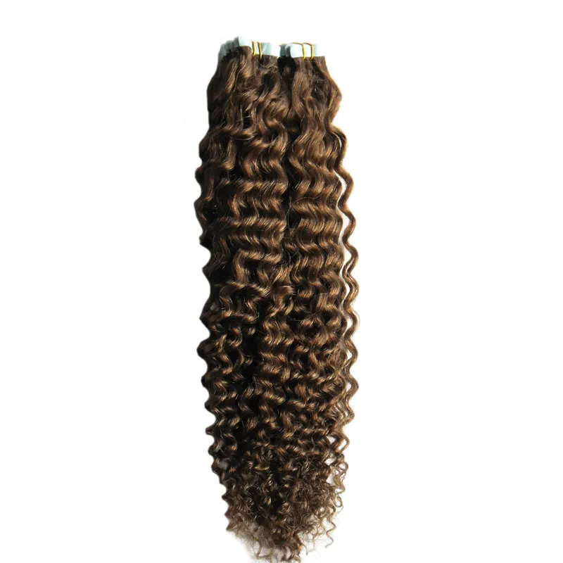 Przedłużanie taśmy Ludzkie Przedłużanie Włosów 100G 40 SZTUK Klej Skóry Weft Tape Włosy Brazylijska Ludzka taśma w Kinky Curly