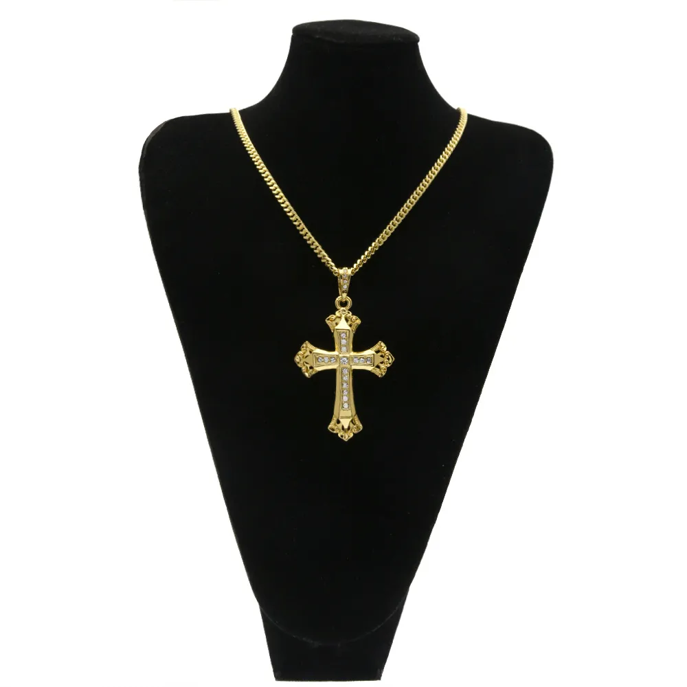 Hiphop Katolska Big Cross Pendant Halsband 18K Gold Silver Plated Chain Long Necklace Pendants For Men Women Gifts2178