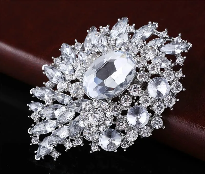 Grande spilla bouquet scintillante argento fiore all'occhiello corpetto cristallo strass fibbia fiore spilla cristallo austriaco matrimonio grande spilla gioielli