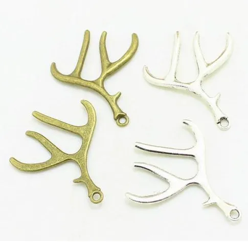 Hot Alloy 50 stücke Vintage Style Bronze Silber Zink-legierung Hirschgeweih Charms Halskette Anhänger Für Schmuck Machen 40x51mm
