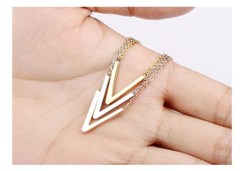 high quality rose gold color plated stainless steel initial letter v necklace for women classical design jewelry for women