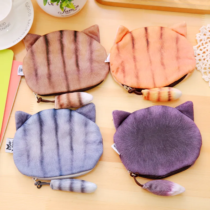 Karikatür sevimli küçük kedi küçük cüzdan kısa jeton çanta fermuarlı cüzdan bayanlar yazdırmak 3D 10 adet