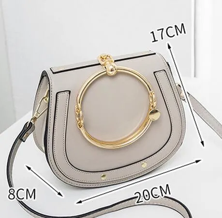 Summer New Genuine Leather Handbag Bag Metal Ring package saddle metal nile handle bag Bracelet bag Female Shoulder Messenger Crossbody Bags