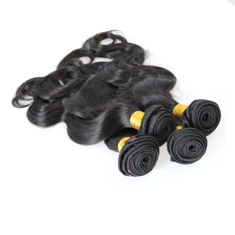 4バンドルブラジルボディウェーブバージンヘアー織り天然ブラックカラー4個のPCS人間の髪の束