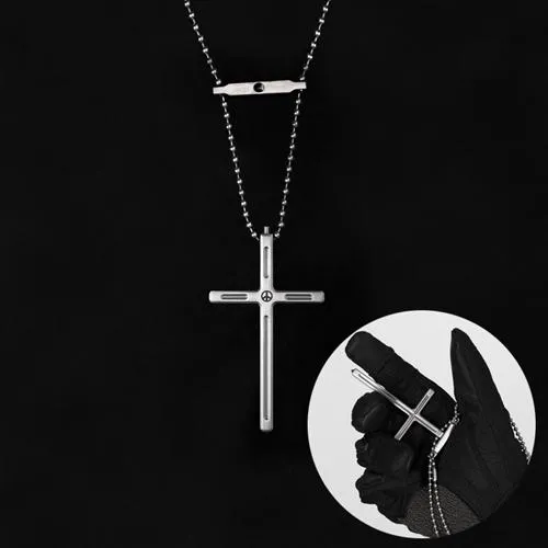Titanium TC4 Tactical Cross Pendant Necklace with Tungsten End for Emmergency Hammer Personal Defense3280484