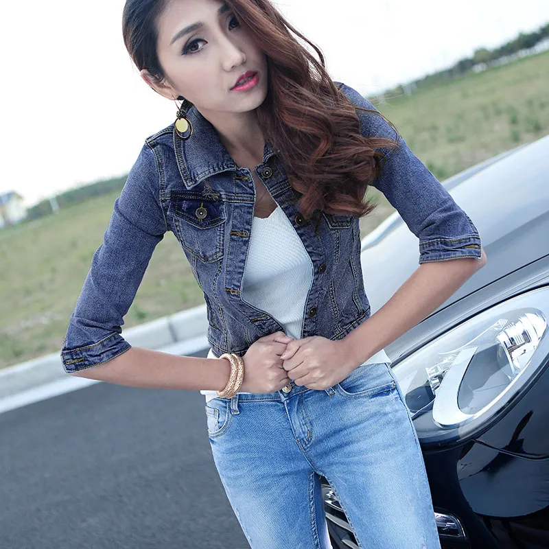 Three quarter sleeve sales jean jacket