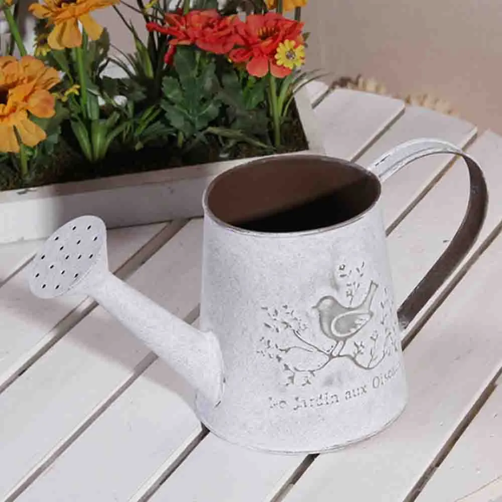 French Style Rustic White Shabby Chic Mini Rustic Metal Garden Decor Watering Can For Home Wedding Decoration8630741