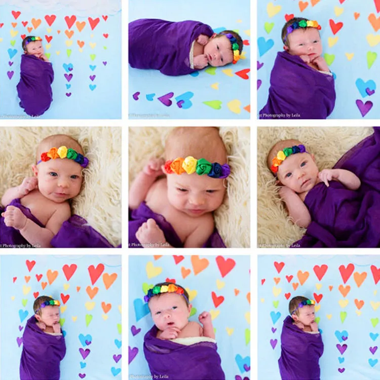 Newborn Baby Headbands Rose Flowers Elastic Satin Headwear Girls Infant