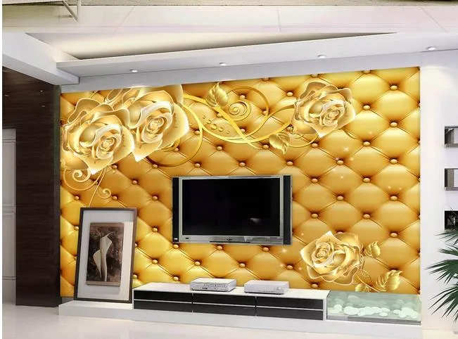 3D стерео кожаный романтические розы ТВ фон стены росписи 3D обои 3D обои для ТВ фоне