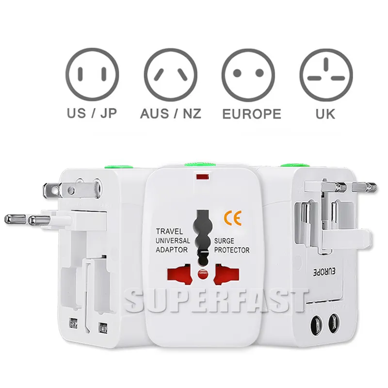 Universal International Adaptor All in One Travel AC Power Wall Charger For US EU UK AU Converter Plug with Retail Package