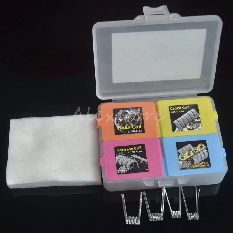 Tournament Coil Box Kit 4 in 1 Heating Premade Wire Fortress Violin Centipede Crack Coil Cotton Prebuilt Wires /box for DHL