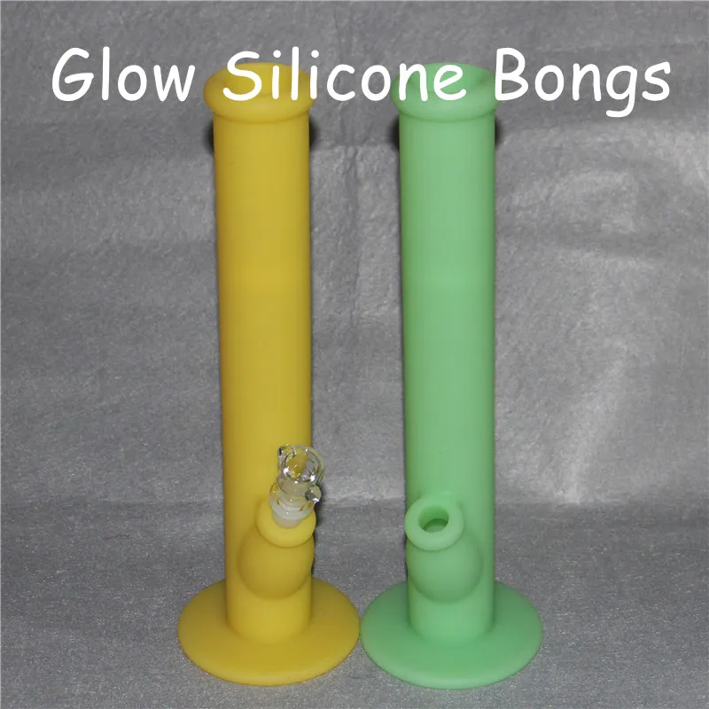 Food Grade Silicone Hookah Brilham no escuro tubo de água de silicone com acessórios de vidro Colorido bongos de silicone frete grátis dhl