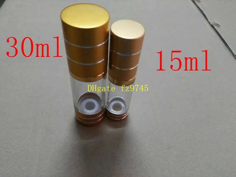 15ml 30ml Gold Airless Bottle Vacuum bottle Pump Lotion Cosmetic Container Used For Travel Refillable Bottles