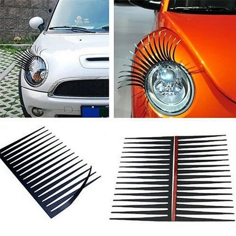 Black Cute 3D Car Logo Sticker Decals Car Headlight Eyelash Automotive