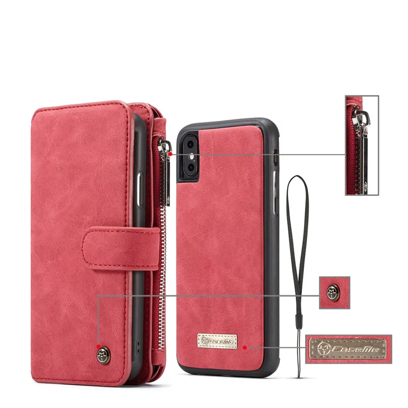 CaseMe Wallet Cases Split Leder Reißverschlusstasche Multi Slot Magnet Cover für iPhone 12 11 Pro XS Max XR 8 7 6 Plus Samsung S21 S20 Ultra Note20