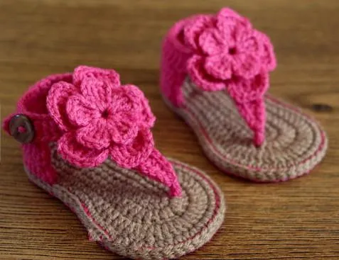 Crochet Beb Ni os Chicas Doble Lana Flores Sandalias Del Beb