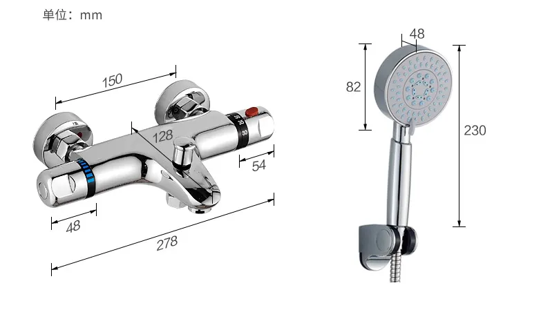 Mitigeurs thermostatiques de robinet de douche de bâti de mur Robinets de douche de salle de bains tenus dans la main de salle de bains de chrome Chrome