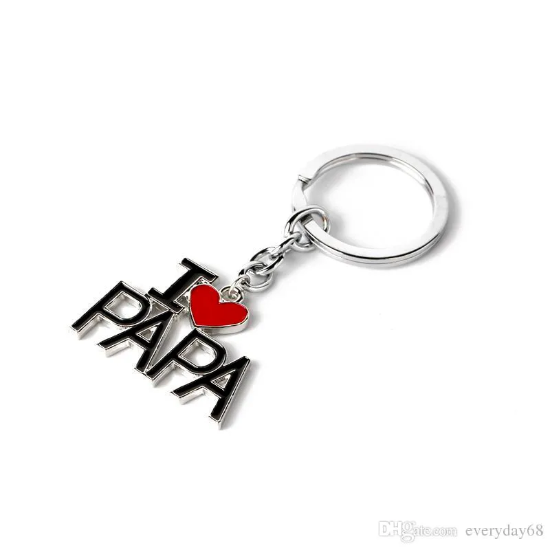 2017 Festa del papà Compleanno miglior regalo Amo DAD MAMA portachiavi lettere creative con cuore rosso moda amore portachiavi in acciaio inossidabile