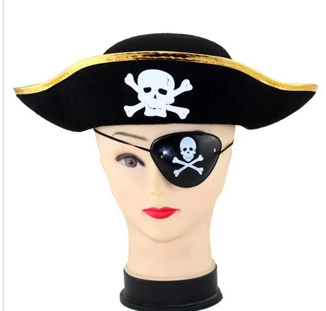 Pirate Captain Hat and eye patch Skull Crossbone Cap Costume Fancy Dress Party Halloween prop hats