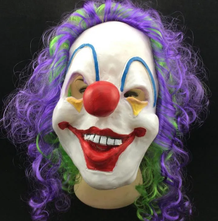 Korkunç Palyaço Maskesi Yetişkin Cadılar Bayramı Kötü Killer Fantezi Elbise Korku Jolly Lateks Saç Tam Yüz Maskeleri Parti Kostüm Cosplay Aksesuar