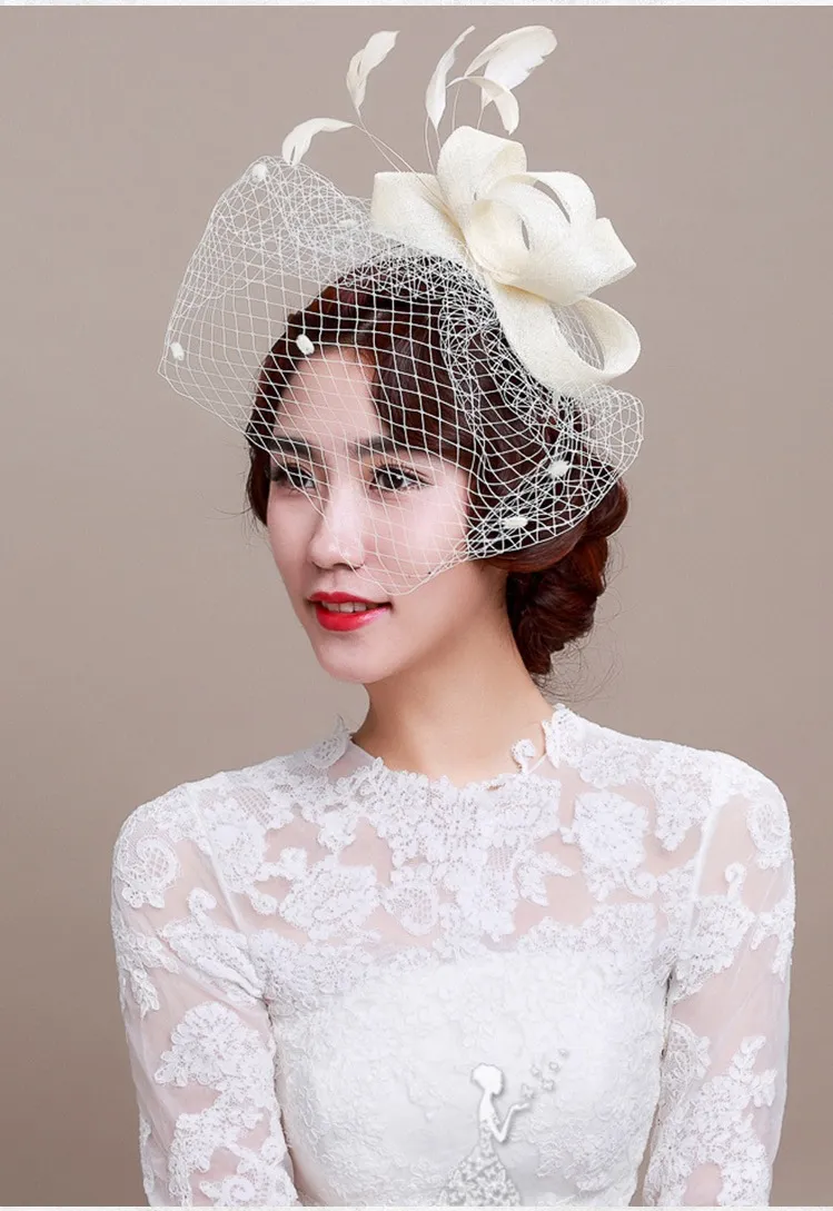 Fascinator Bridalpiece Headpiece Veils with Feather Wedding Hair Accessories Adpoces for Wedding Party Decord 6875141