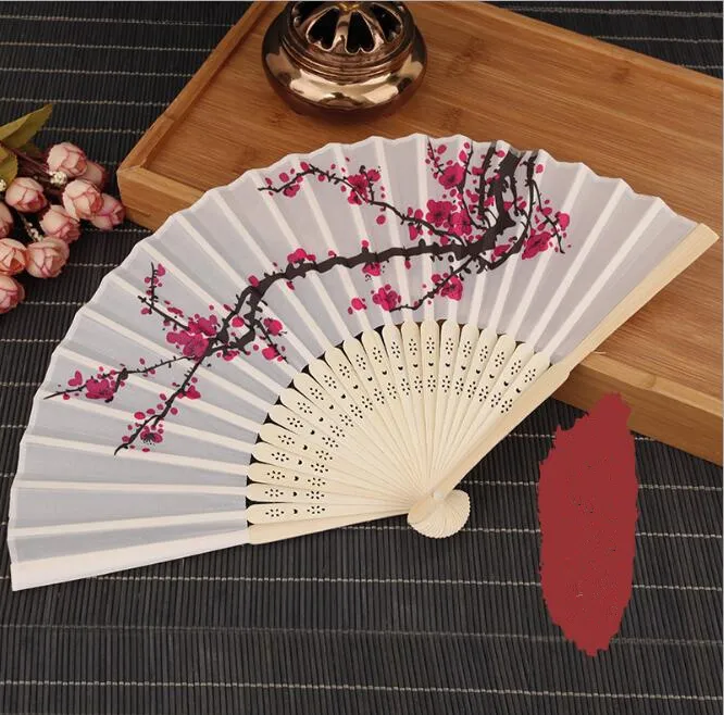 / fan main de soie fleur de cerisier mariage faveur ventilateur Pliant fleur de prunier Wintersweet DHL Livraison gratuite