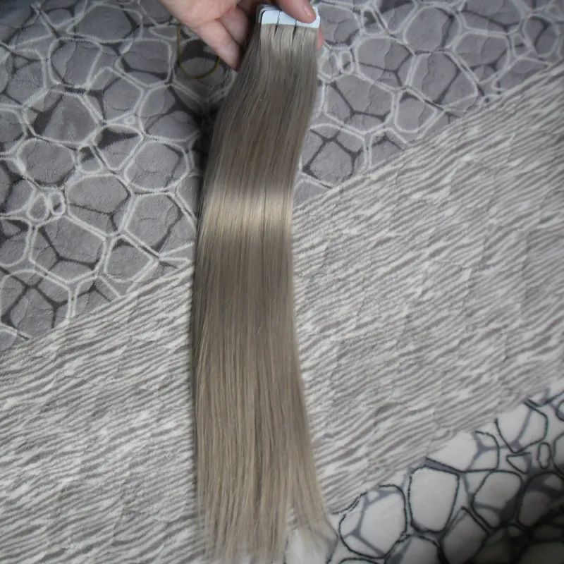 Silver gray hair extensions Tape in hair extensions Straight 100g grey virgin hair skin weft tape