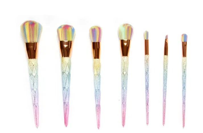 Diamond Mermaid Makeup Brushes Kit Dazzle Glitter Foundation Brush Set Rainbow Color Synthetic Hair Powder Eyebrow Lip Brush