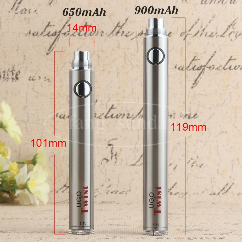Evod UGO Twist 3.3-4.2V Ego Variable Voltage Vape Pen VV Battery 650 900 mAh 510 Atomizer with Micro USB Pass Charger