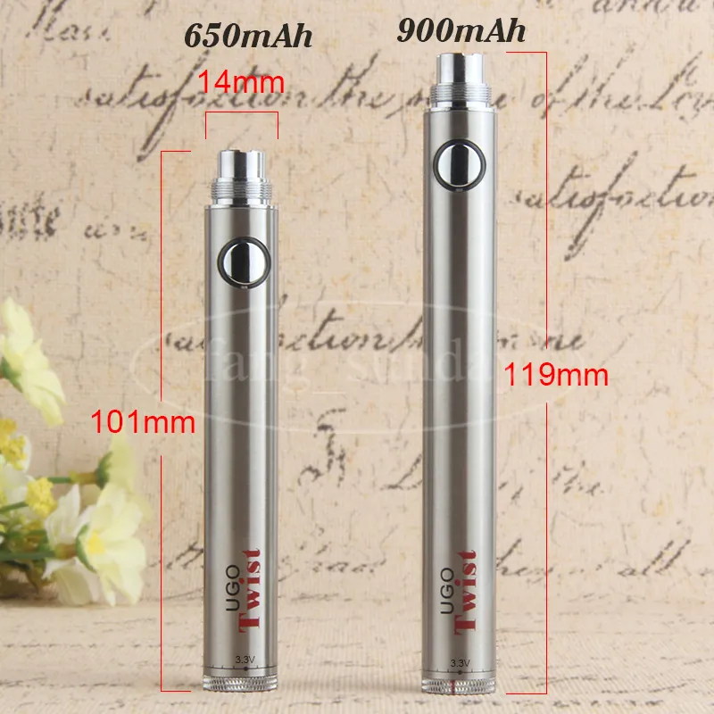 Original Vision EVOD Bottom Twist eGo C UGO VV Vape Pen Battery 510 Thread Variable Voltage 3.3V-4.8V 650mAh 900mAh+Micro USB Charger