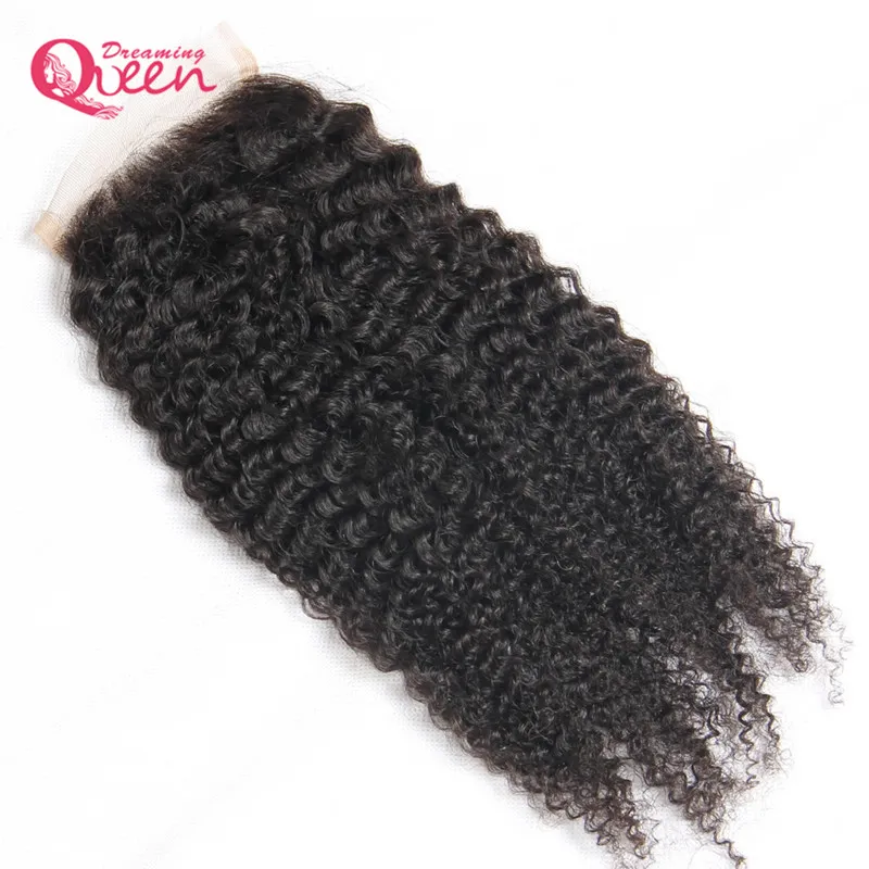 Mongolian Afro Curly Lace Closure Mongolian Human Virgin Hair Closure BLEACHED KNOTS 4X4 Hårlås Naturlig färg kan färgas