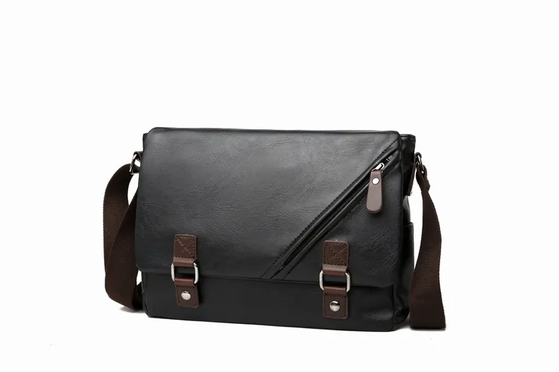 NewStylish Male Classic Leather Messenger Bag Shourdent Cross Body Laptop Designer MailBag Postal Bag with Canvas strap3980098