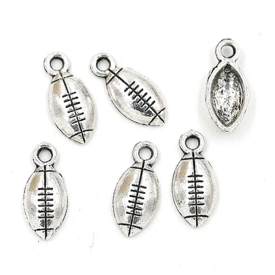 Alloy Rugby Gym Athletic Sports Charms Pendants For Jewelry Making Bracelet Necklace DIY Accessories 7*15.5mm Antique silver 