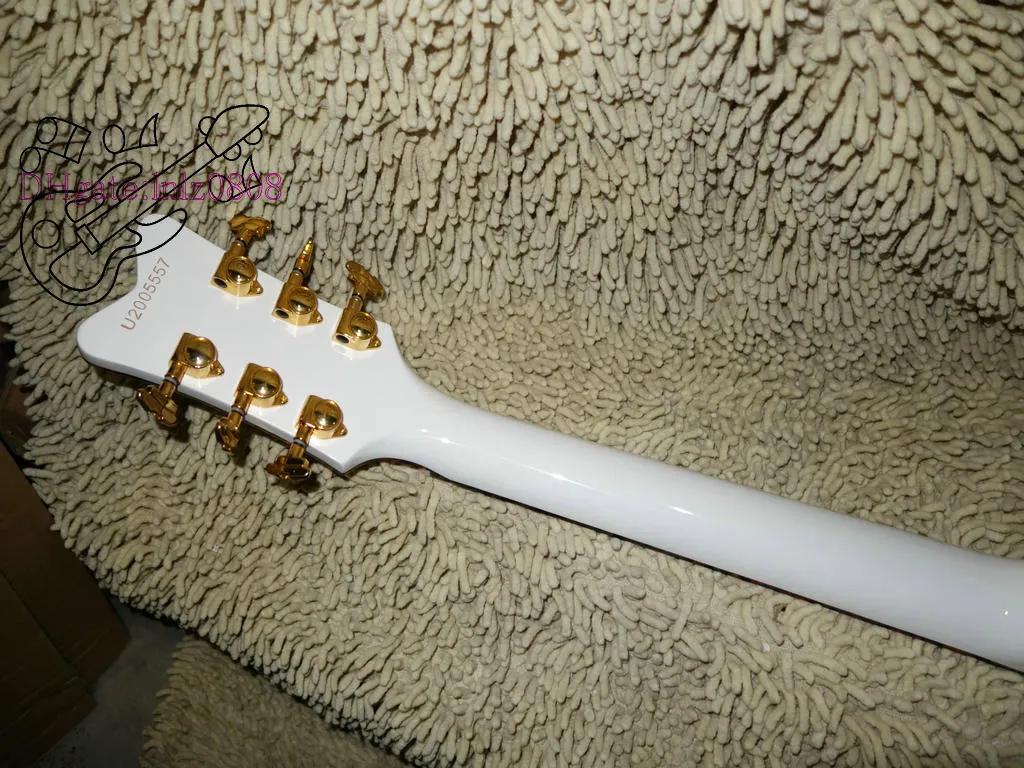 화이트 G6136T 세미 할로우 바디 F 홀 드림 일렉트릭 기타 vibrato tailpiece gold sparkle binding 섬네일 속지