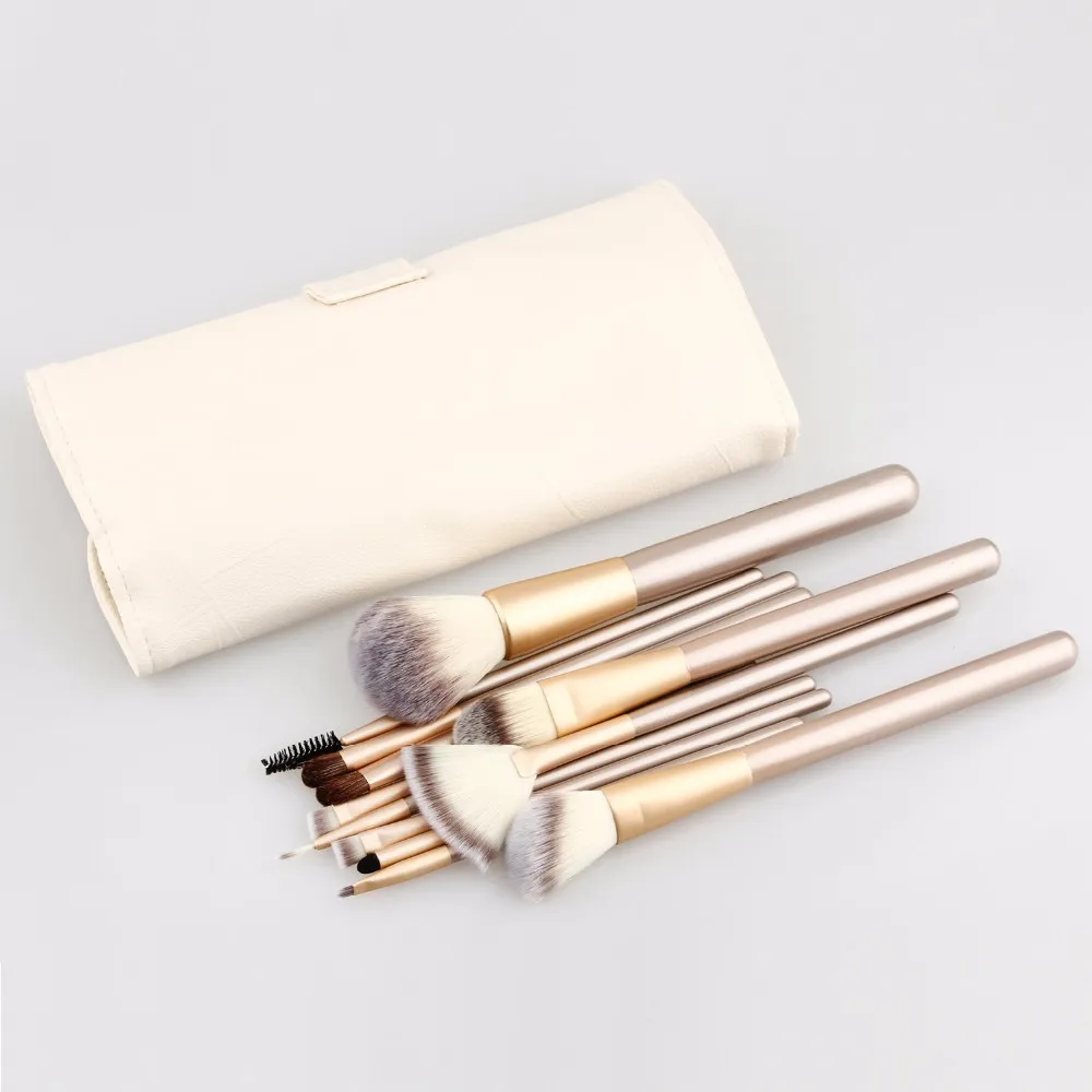 Champagne Gold Makeup Brush Set 12/Soft Synthetic Professional Cosmetic Makeup Foundation Powder Blush Eyeliner Brushes